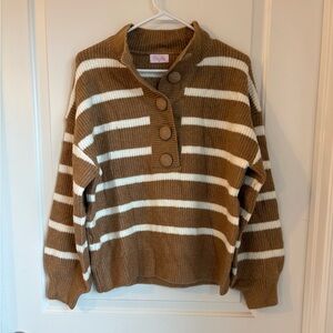 Pink Lily Brown and White Buttoned Sweater